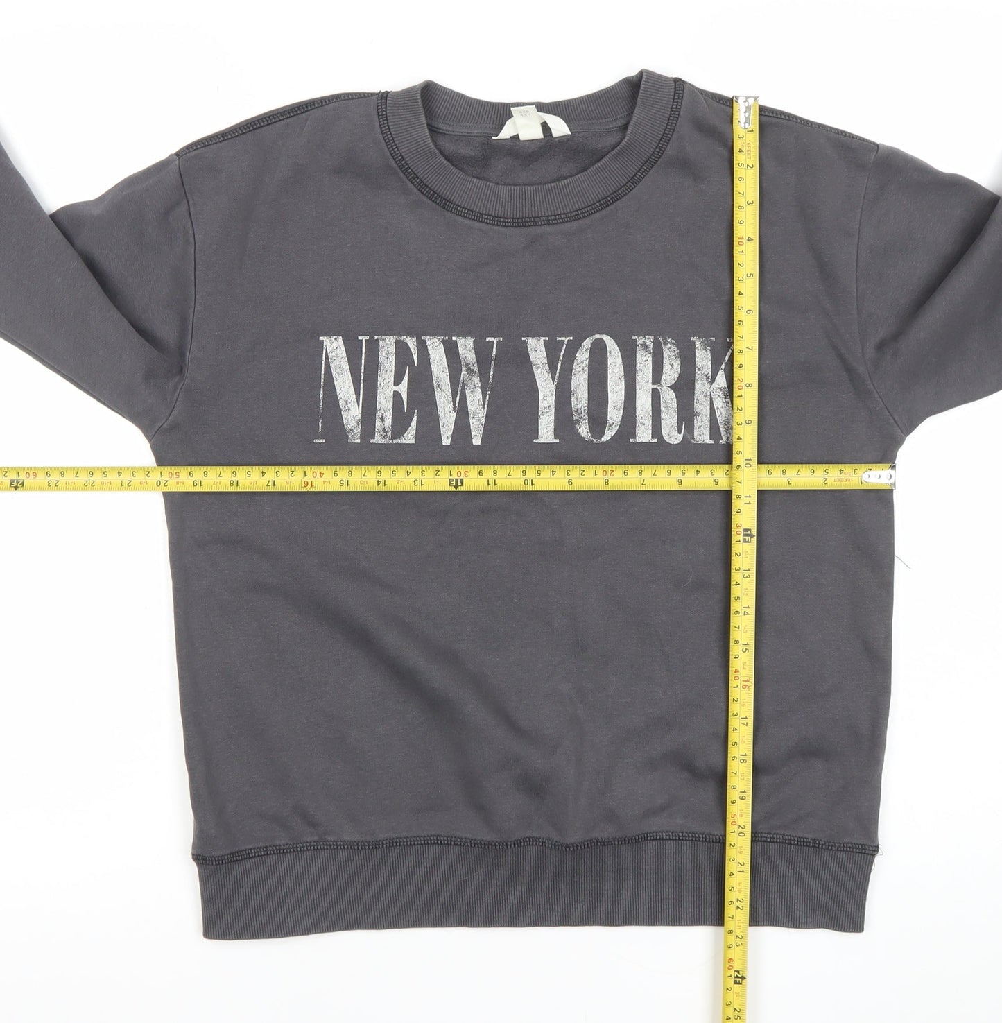 H&M Womens Grey New York Pullover Sweatshirt XS Cotton Blend