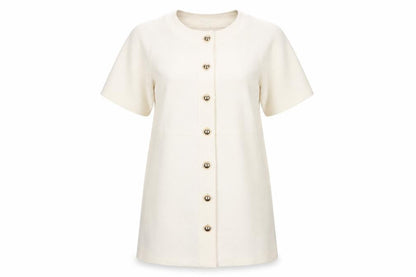 H&M Women Ivory Knit Shirt Dress M Button Front Half Sleeve