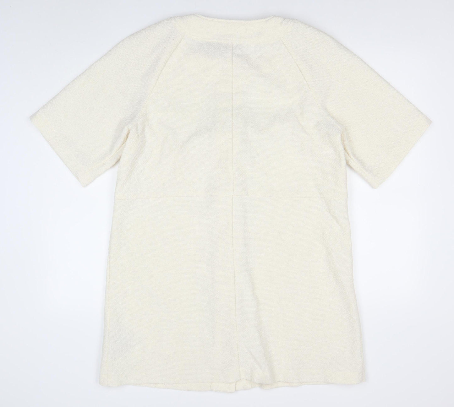 H&M Women Ivory Knit Shirt Dress M Button Front Half Sleeve