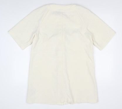 H&M Women Ivory Knit Shirt Dress M Button Front Half Sleeve