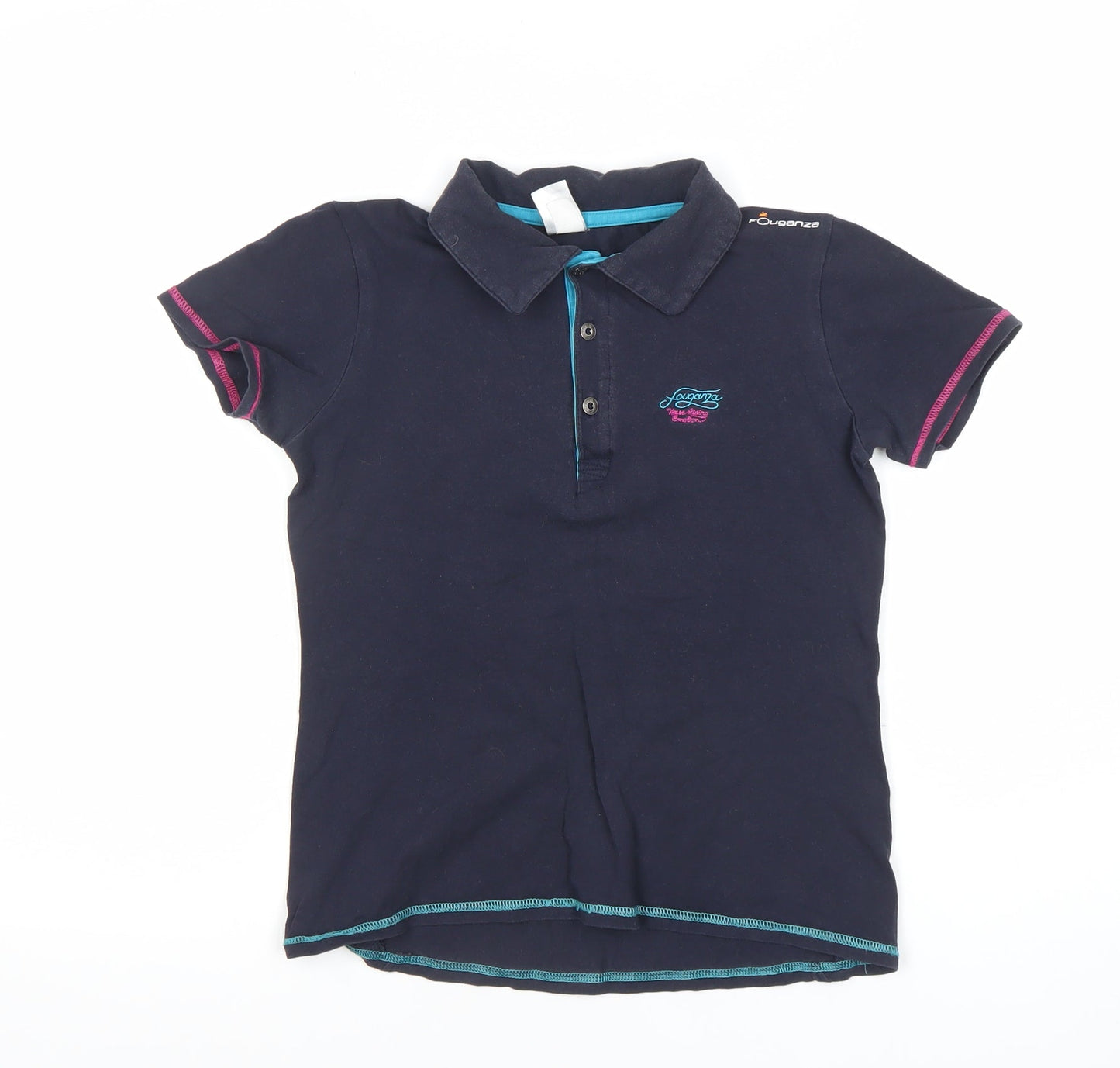 Decathlon Boys Black Polo Shirt 12 Years Button-Down Cotton Logo Top