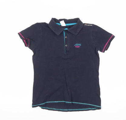 Decathlon Boys Black Polo Shirt 12 Years Button-Down Cotton Logo Top