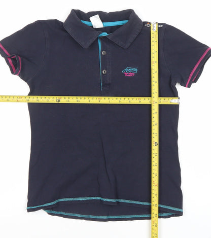 Decathlon Boys Black Polo Shirt 12 Years Button-Down Cotton Logo Top