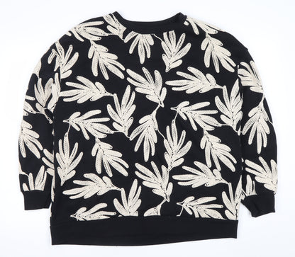 Saviid Women's Black Beige Embroidered Leaf Sweatshirt Size XL