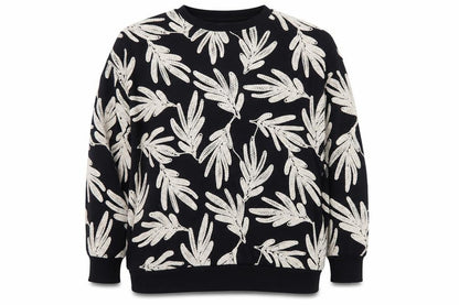 Saviid Women's Black Beige Embroidered Leaf Sweatshirt Size XL