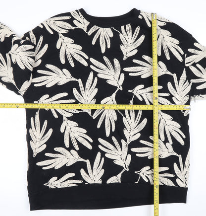 Saviid Women's Black Beige Embroidered Leaf Sweatshirt Size XL