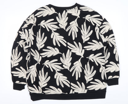 Saviid Women's Black Beige Embroidered Leaf Sweatshirt Size XL