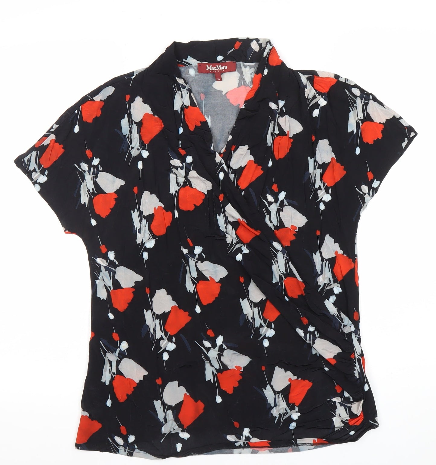 MaxMara Women’s Multicoloured Floral Wrap Blouse XL Viscose Jersey Top