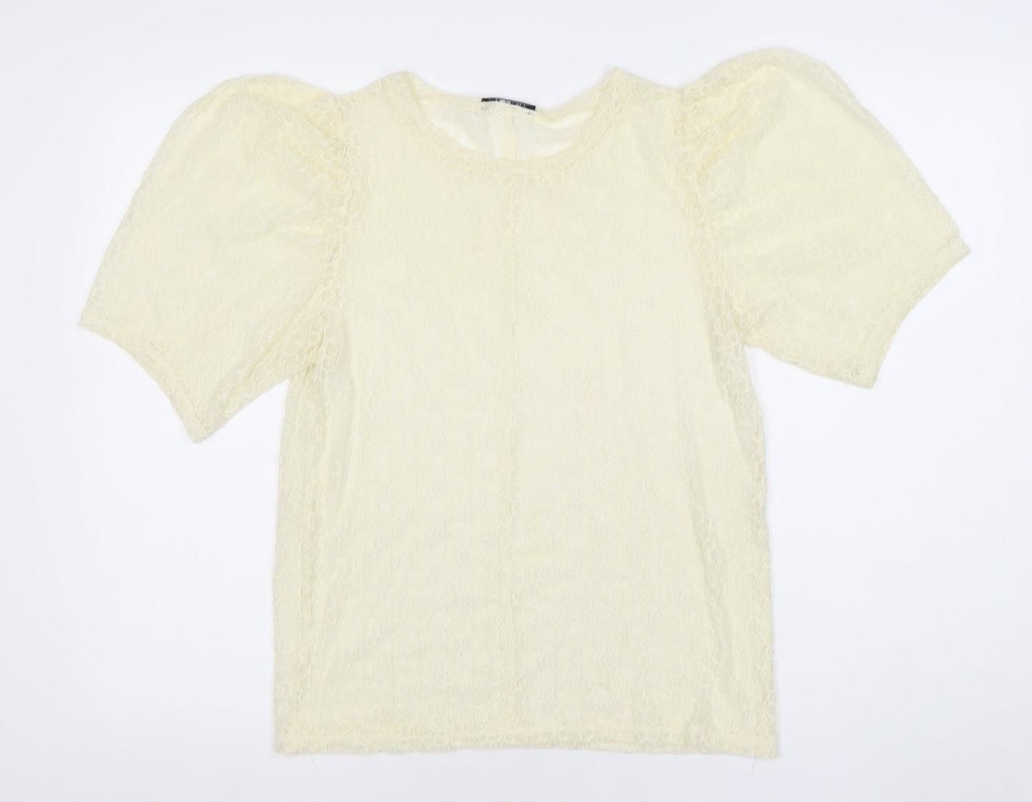 ZARA Women Ivory Lace Puff Sleeve Blouse Size 14
