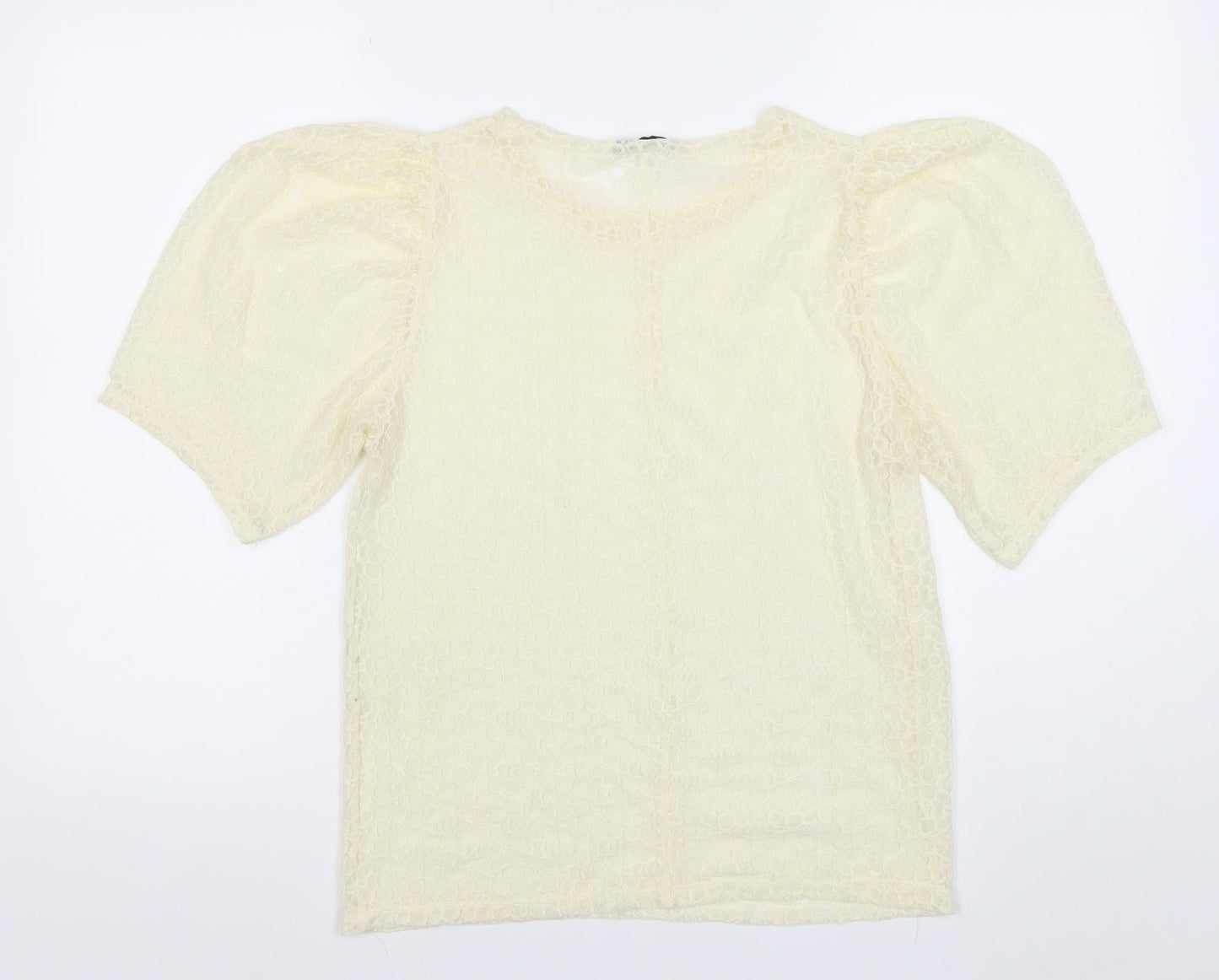 ZARA Women Ivory Lace Puff Sleeve Blouse Size 14