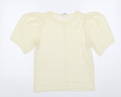 ZARA Women Ivory Lace Puff Sleeve Blouse Size 14