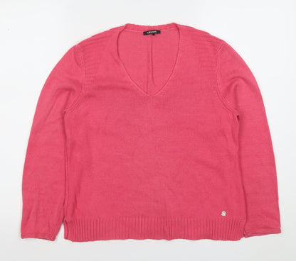 Olsen Women's Pink V-Neck Cotton Blend Jumper Size 12