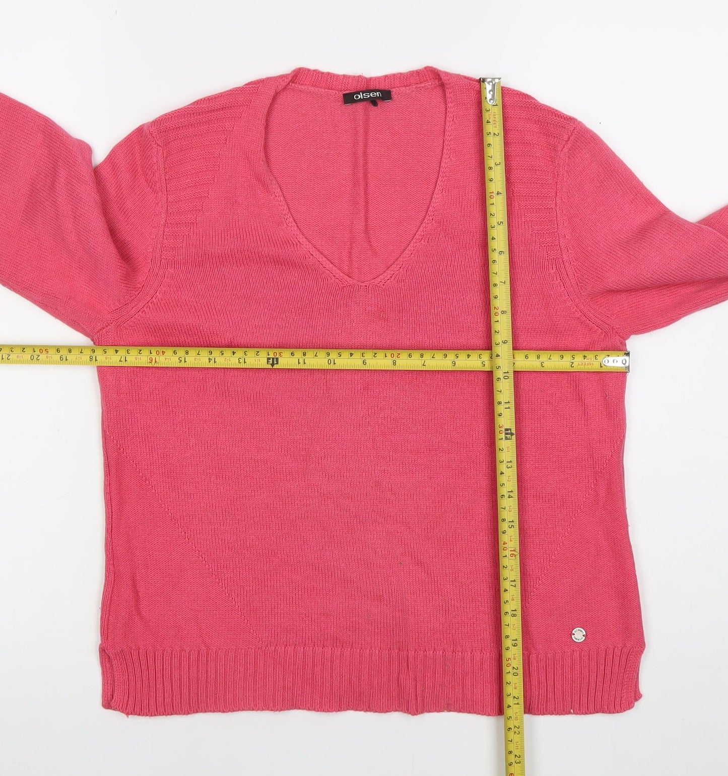 Olsen Women's Pink V-Neck Cotton Blend Jumper Size 12