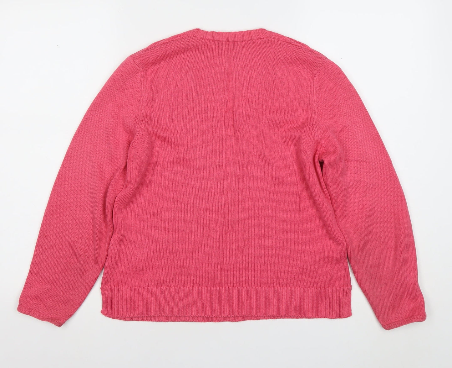 Olsen Women's Pink V-Neck Cotton Blend Jumper Size 12
