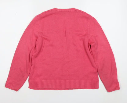 Olsen Women's Pink V-Neck Cotton Blend Jumper Size 12