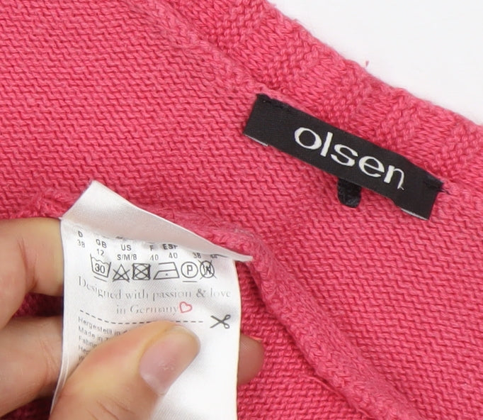Olsen Women's Pink V-Neck Cotton Blend Jumper Size 12
