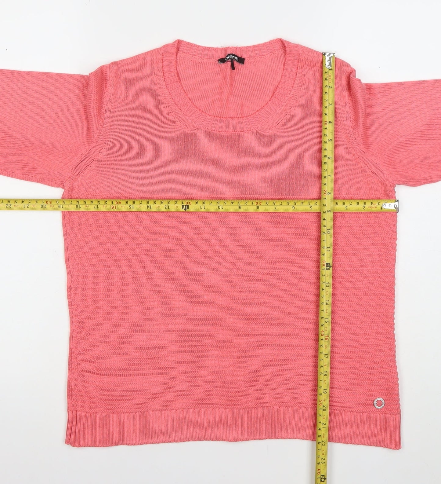 Olsen Women's Pink Cotton Blend Long Sleeve Scoop Neck Jumper Size 10