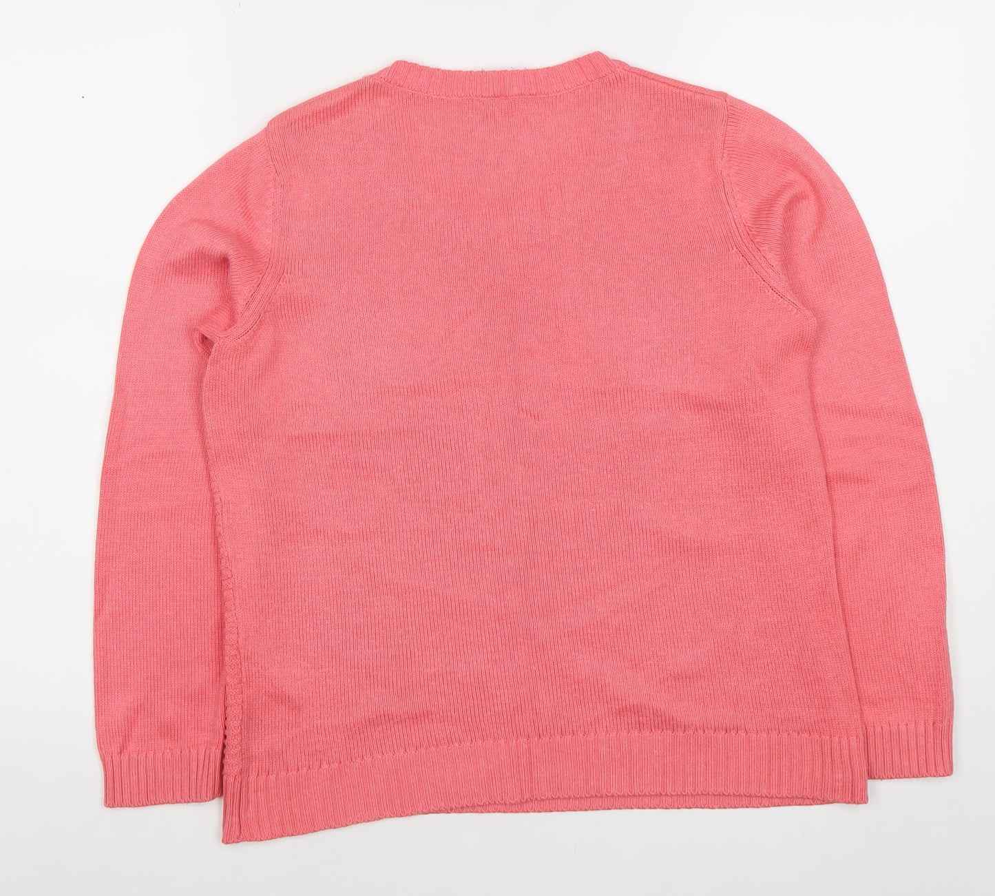 Olsen Women's Pink Cotton Blend Long Sleeve Scoop Neck Jumper Size 10