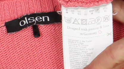 Olsen Women's Pink Cotton Blend Long Sleeve Scoop Neck Jumper Size 10