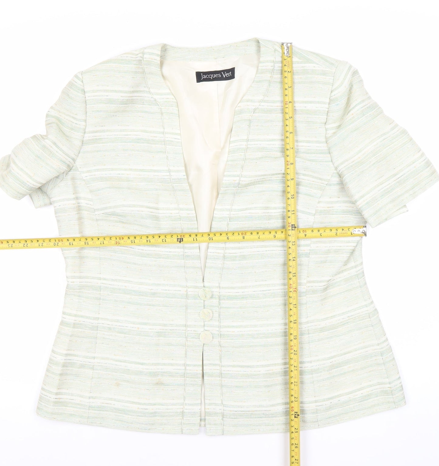 Jacques Vert Women's Beige Striped Short Sleeve Suit Jacket Size 16