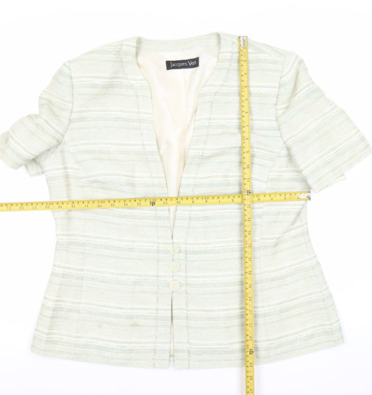 Jacques Vert Women's Beige Striped Short Sleeve Suit Jacket Size 16