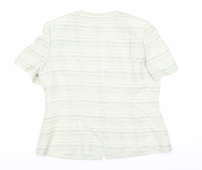 Jacques Vert Women's Beige Striped Short Sleeve Suit Jacket Size 16