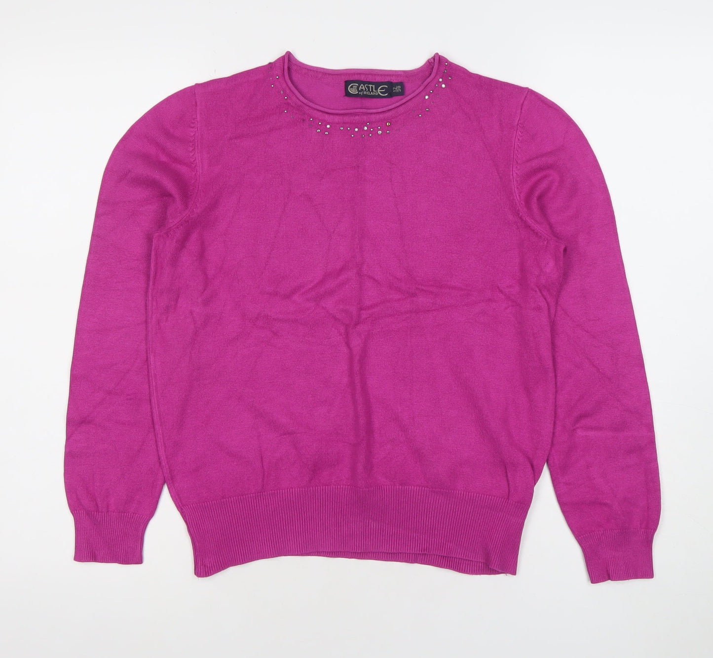 Castle of Ireland Womens Pink Jumper Size 12 Crew Neck Long Sleeve