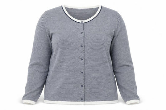 H&M Women Blue Striped Cotton Button-Up Cardigan M Long Sleeve