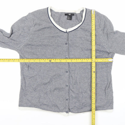 H&M Women Blue Striped Cotton Button-Up Cardigan M Long Sleeve