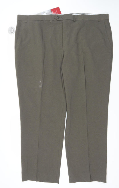 Marks and Spencer Men Taupe Crease Resistant Dress Trousers 46L Polyester