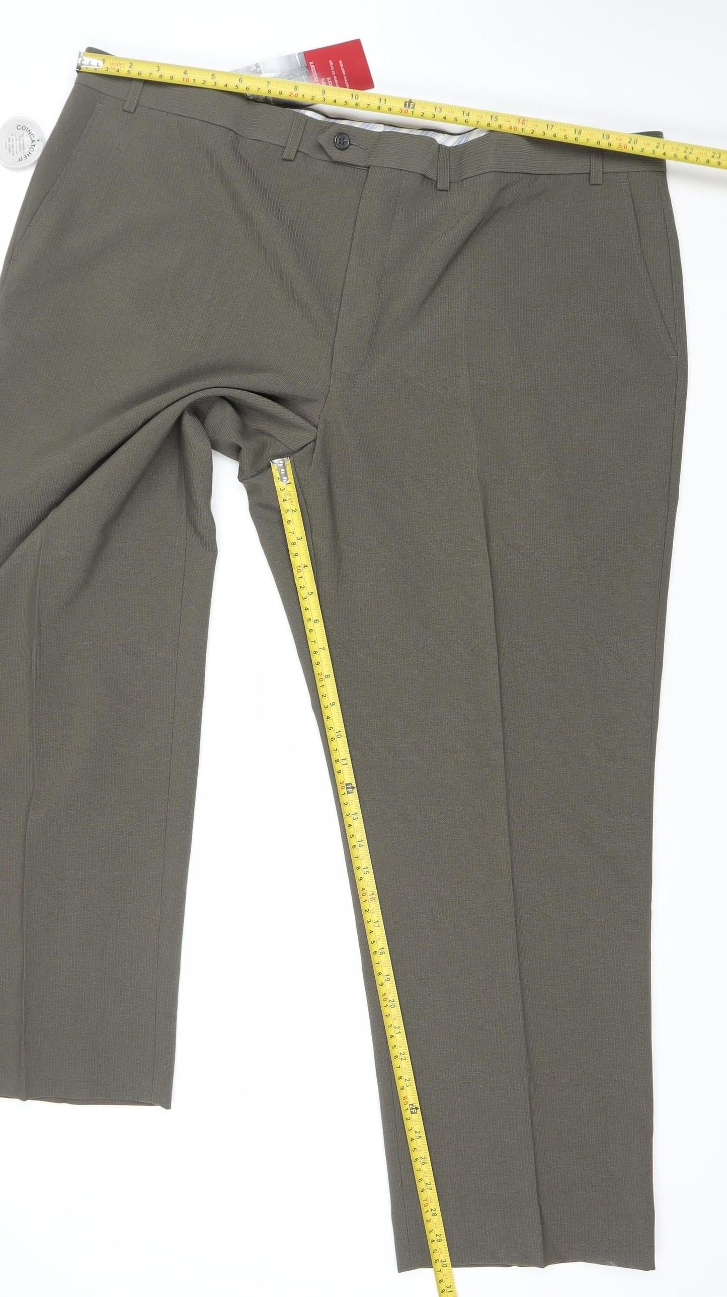 Marks and Spencer Men Taupe Crease Resistant Dress Trousers 46L Polyester