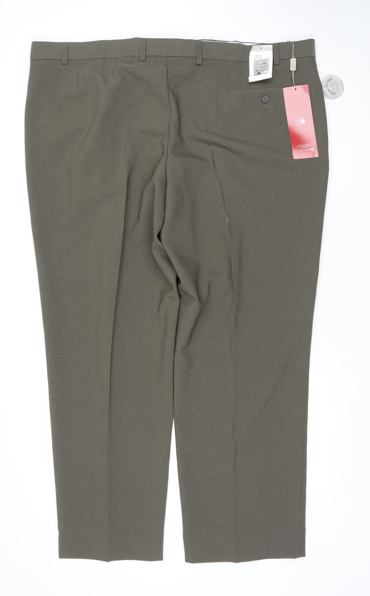 Marks and Spencer Men Taupe Crease Resistant Dress Trousers 46L Polyester