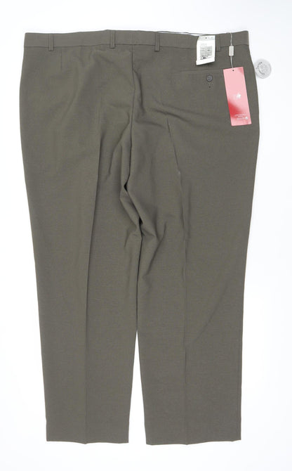 Marks and Spencer Men Taupe Crease Resistant Dress Trousers 46L Polyester