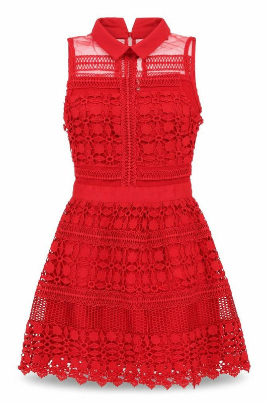 Dainty Women's Red Lace Fit & Flare Sleeveless Party Dress Size S