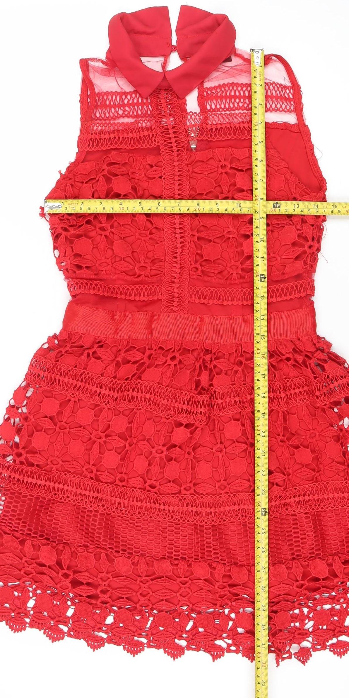 Dainty Women's Red Lace Fit & Flare Sleeveless Party Dress Size S