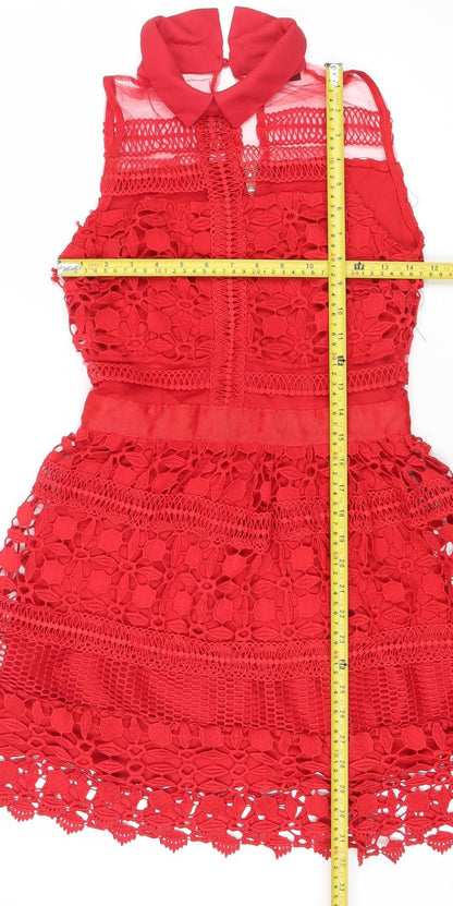 Dainty Women's Red Lace Fit & Flare Sleeveless Party Dress Size S