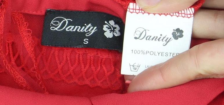 Dainty Women's Red Lace Fit & Flare Sleeveless Party Dress Size S