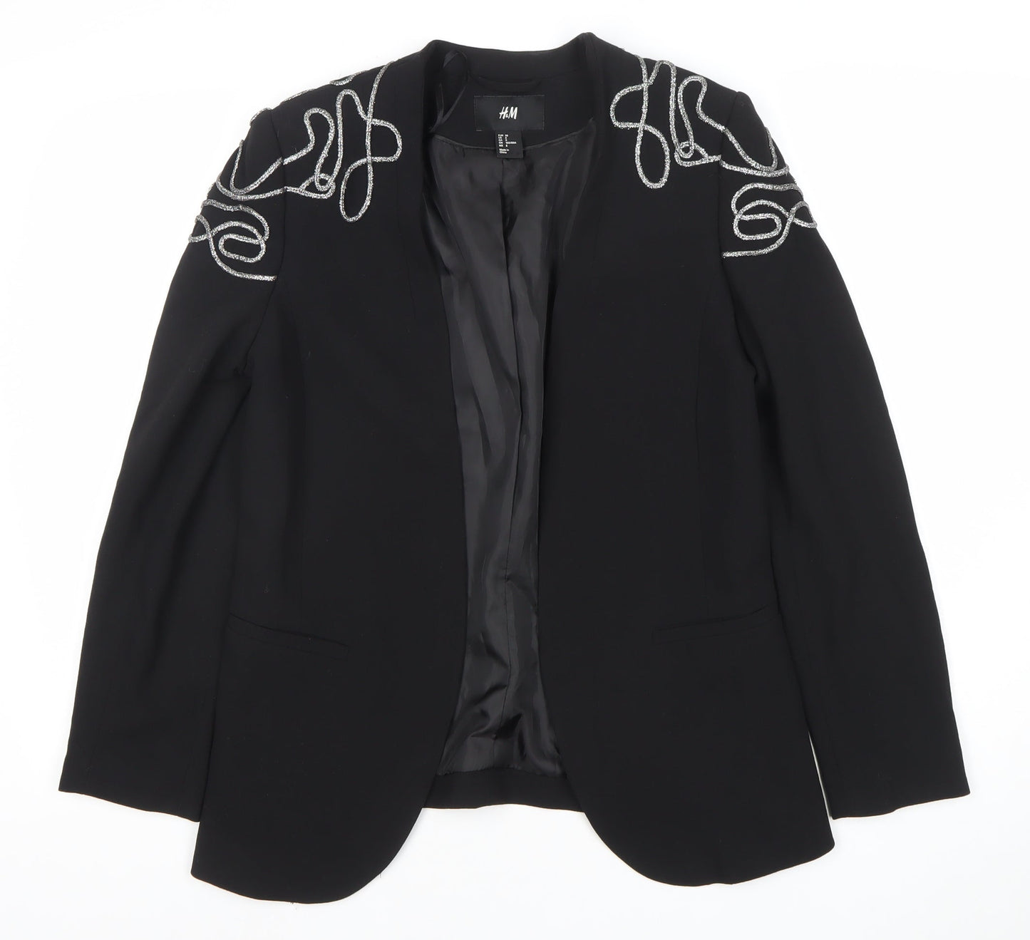 H&M Womens Black Embellished Tuxedo Style Blazer Size 8