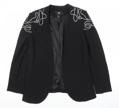 H&M Womens Black Embellished Tuxedo Style Blazer Size 8