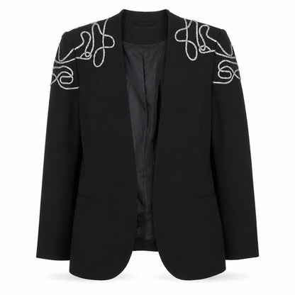 H&M Womens Black Embellished Tuxedo Style Blazer Size 8