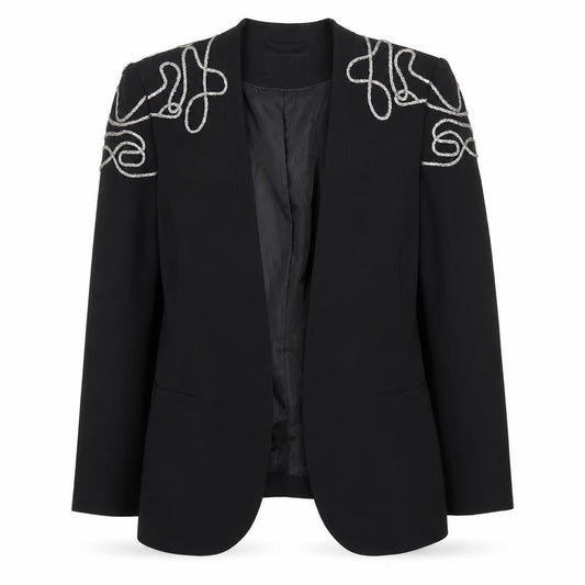 H&M Womens Black Embellished Tuxedo Style Blazer Size 8