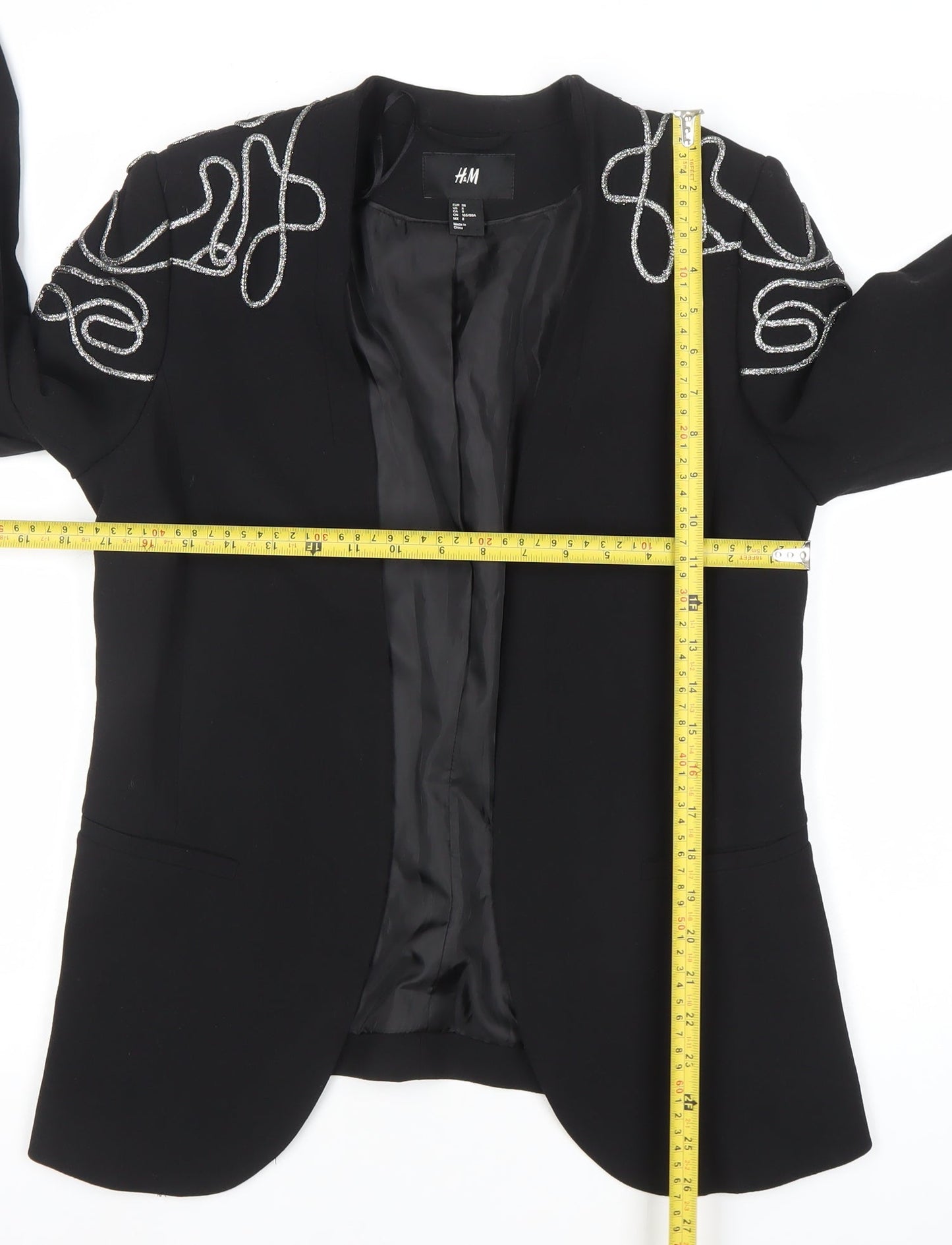 H&M Womens Black Embellished Tuxedo Style Blazer Size 8