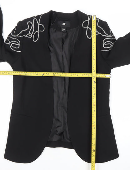 H&M Womens Black Embellished Tuxedo Style Blazer Size 8