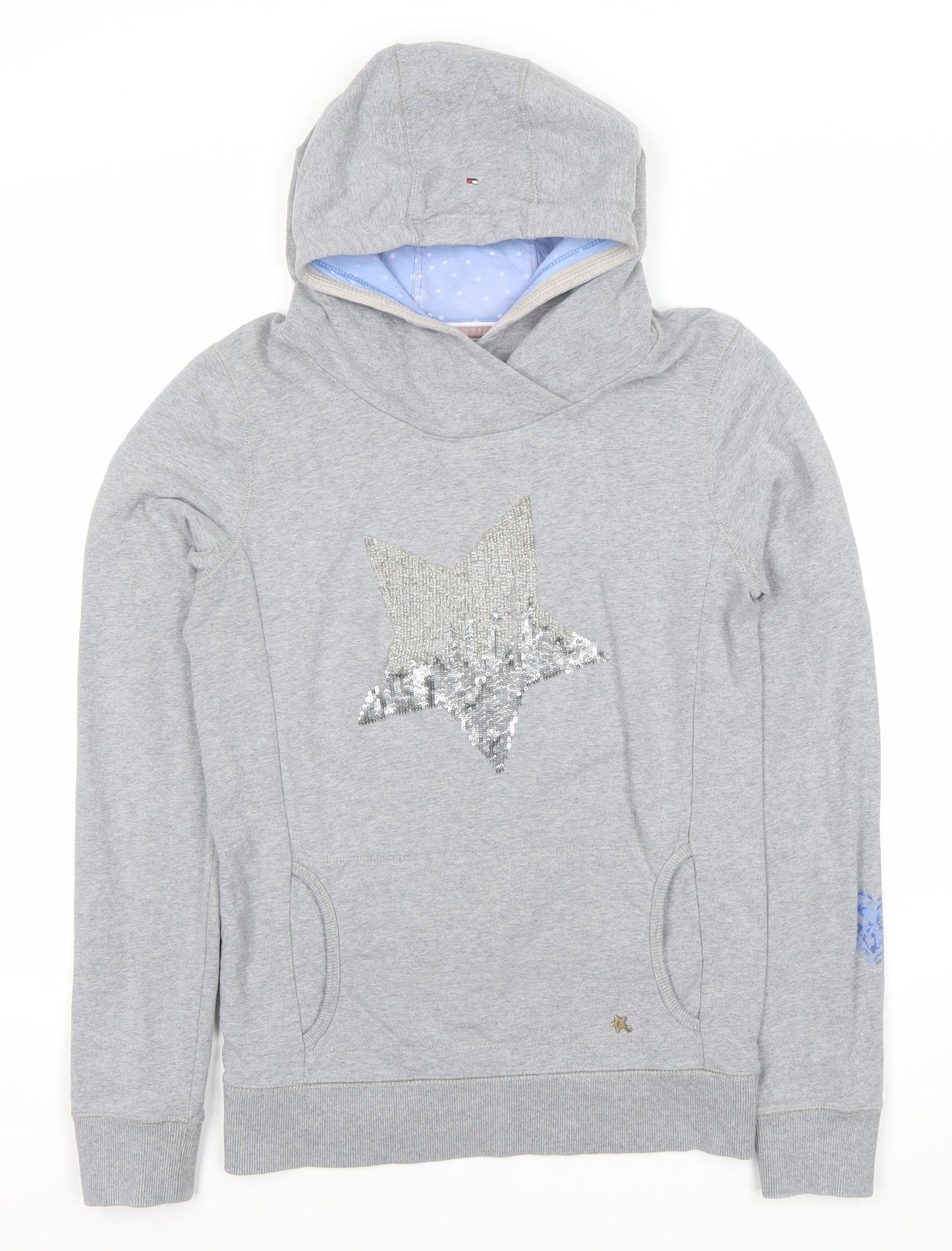 Tommy Hilfiger Girls Grey Sequin Star Pullover Hoodie Size 16 Years