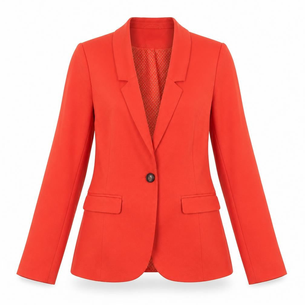 Front view of Dunnes Women’s Red Tailored One Button Blazer, size UK 10