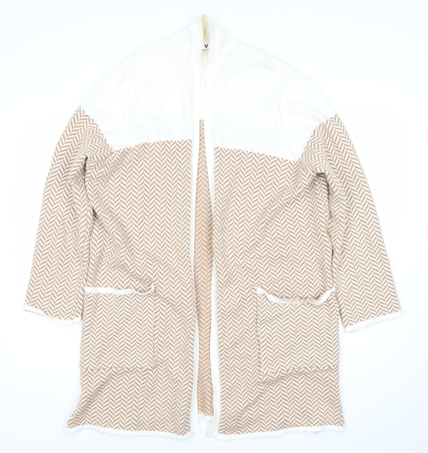 Very Women Beige Geometric Knit Longline Cardigan Size 12
