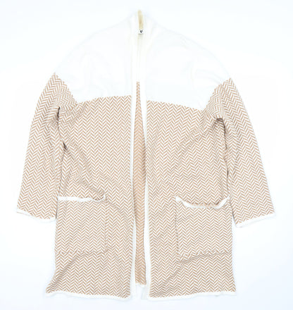 Very Women Beige Geometric Knit Longline Cardigan Size 12