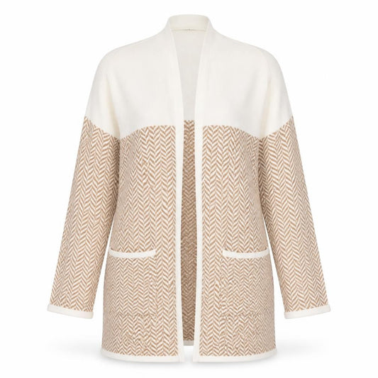 Very Women Beige Geometric Knit Longline Cardigan Size 12