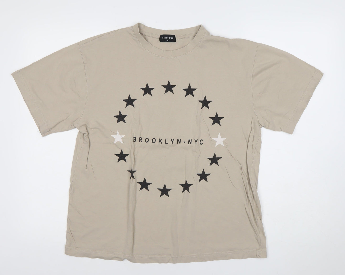 Virtuous Men's Beige Brooklyn NYC Graphic Short Sleeve T-Shirt M