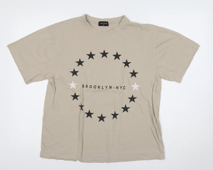 Virtuous Men's Beige Brooklyn NYC Graphic Short Sleeve T-Shirt M